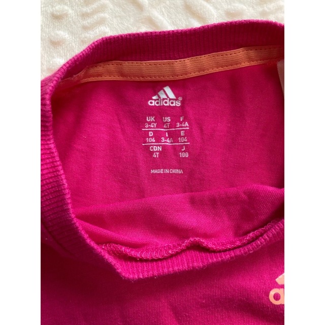 【美品】adidas Tシャツ　ピンク　100cm レディースのトップス(Tシャツ(半袖/袖なし))の商品写真