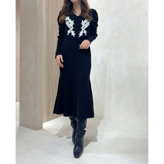 Lily Lace Knit Midi Dress herliptoロングワンピース/マキシワンピース