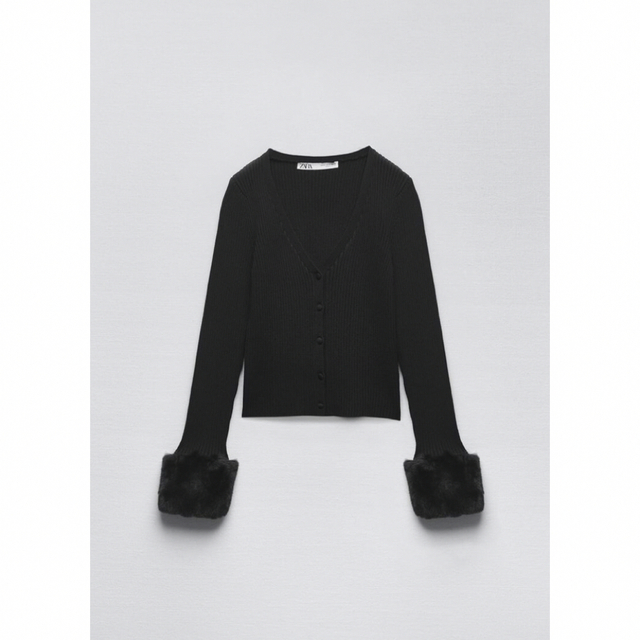 ZARA - ZARA ニットカーディガンフェイクファーVネック ZARA - ZARA ニットカーディガンフェイクファーVネック