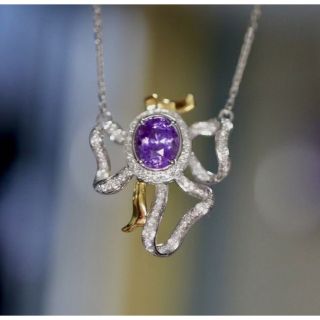 天然 パープル サファイア ダイヤ ネックレス2.08ct k18 f