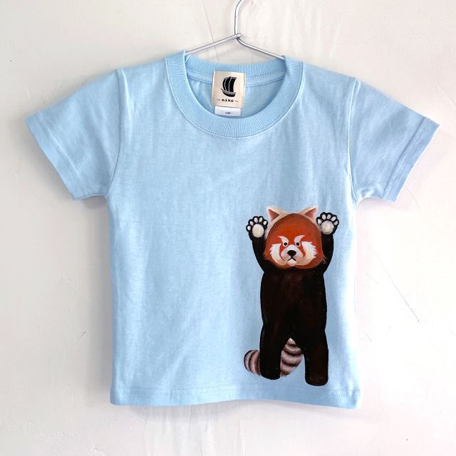 キッズ レッサーパンダ柄Tシャツ 130サイズ　ブルー　動物