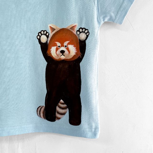 キッズ レッサーパンダ柄Tシャツ 140サイズ　ブルー　動物