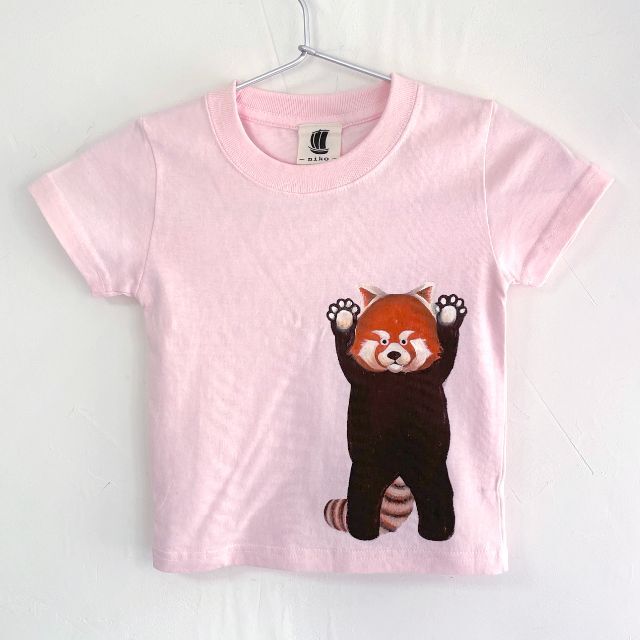 キッズ レッサーパンダ柄Tシャツ 130サイズ　ピンク　動物