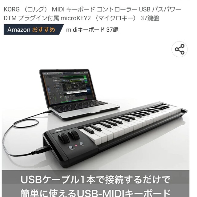 KORG(コルグ)のKORG （コルグ） MIDI キーボード コントローラー USB パスパワー 楽器のDTM/DAW(MIDIコントローラー)の商品写真