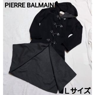 ピエールバルマン(Pierre Balmain)の極美品☆ピエールバルマンカシミアダッフルコート 黒 XL相当 シルク100％(ロングコート)