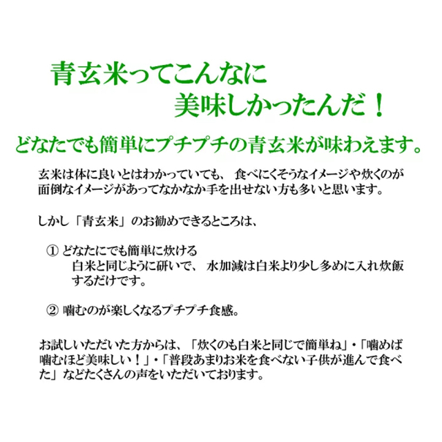 プレミアム青玄米　若玄米　1kg 食品/飲料/酒の食品(米/穀物)の商品写真