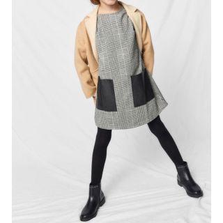 ザラキッズ(ZARA KIDS)のZARA  ザラ　レザー風ポケット付チェックワンピース(ワンピース)