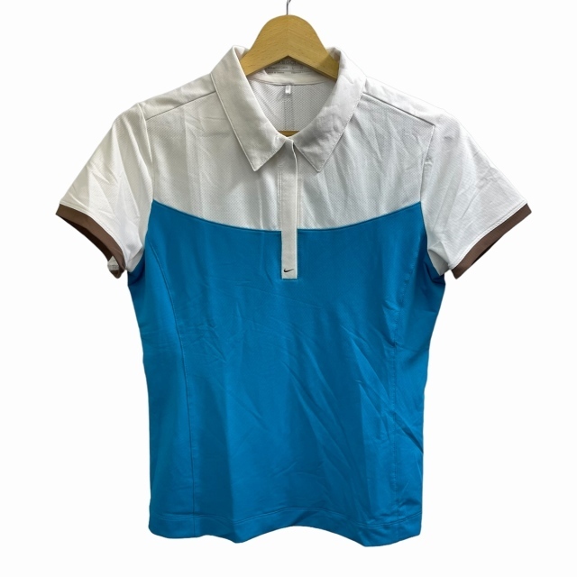 NIKE GOLF バイカラー ポロシャツ ハーフジップ 半袖 白 水色 L www