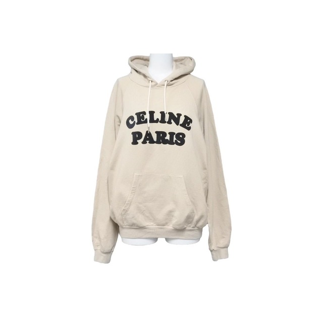 celine - CELINE セリーヌ スウェット プルオーバー パーカー 20SS ロゴ フロッキープリント ラグラン コットン カシミヤ混 美品 中古 44380