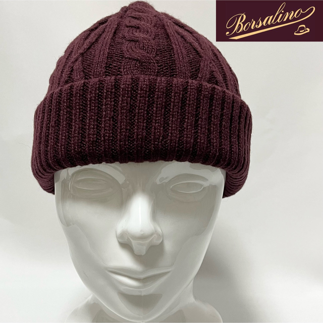 【新品】Borsalino ボルサリーノ ワンポイント帽子ロゴ付きニットキャップ