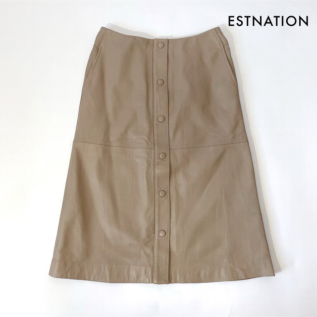 ESTNATION ラムレザーフロントボタンAラインスカート レザースカート