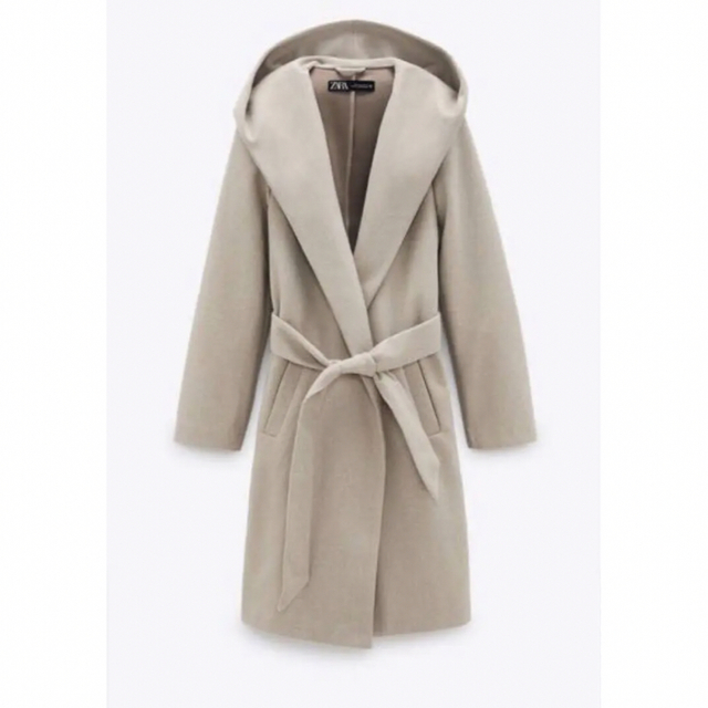 ZARA - 新品 ZARA ザラ ベルト付きフード付きコート ベージュ XL ZARA - 新品 ZARA ザラ ベルト付きフード付きコート ベージュ XL