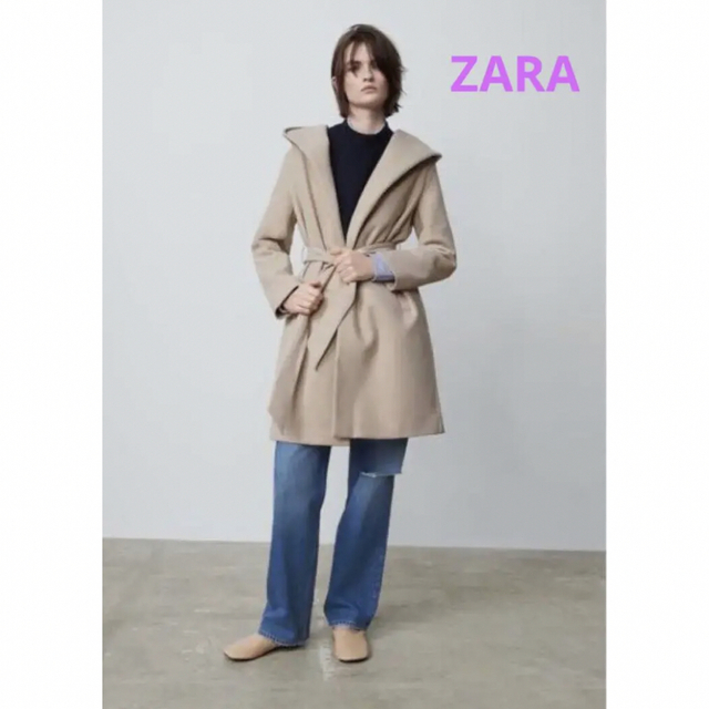 新品未使用 ZARA フード付きロングコート S ベージュ - アウター