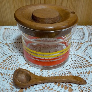 昭和レトロ ガラス製 シュガーポット 木製スプーン(食器)