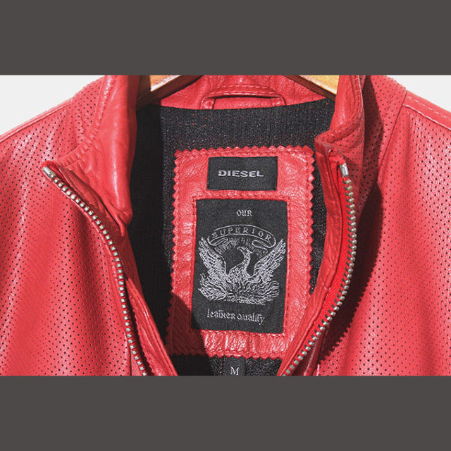 DIESEL(ディーゼル)のディーゼル シープスキンレザー シングルライダース ジャケット M レッド /● メンズのジャケット/アウター(ライダースジャケット)の商品写真
