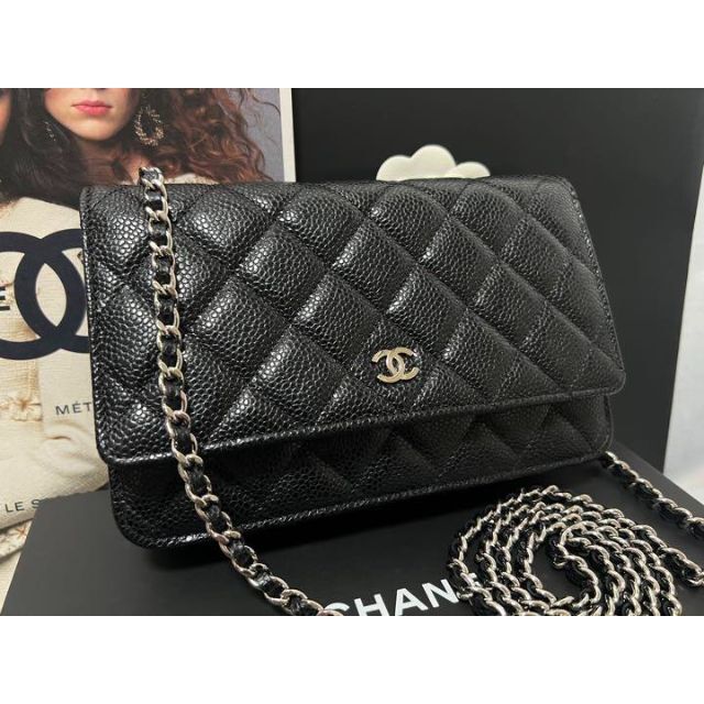 極美品 CHANEL マトラッセ チェーンウォレット キャビアスキンショルダーバッグ