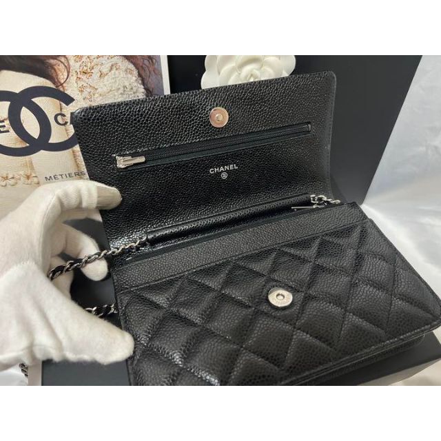 極美品 CHANEL マトラッセ チェーンウォレット キャビアスキン