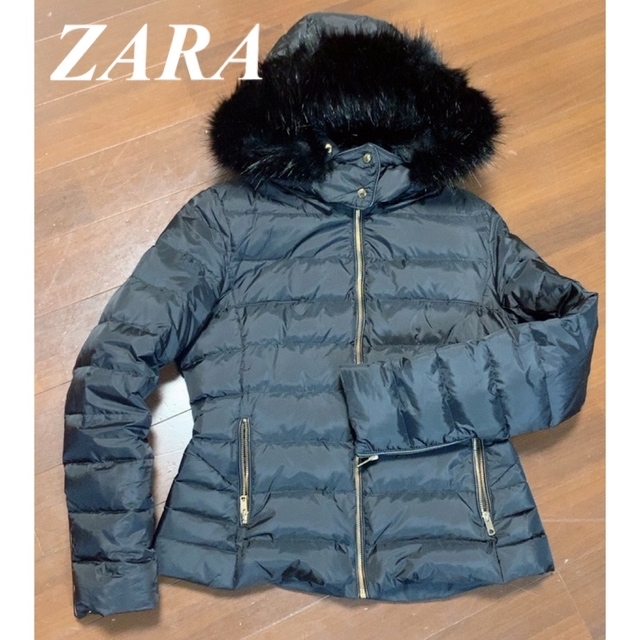 年末値引　完売商品　ZARA ファー付ダウンジャケット　黒　L