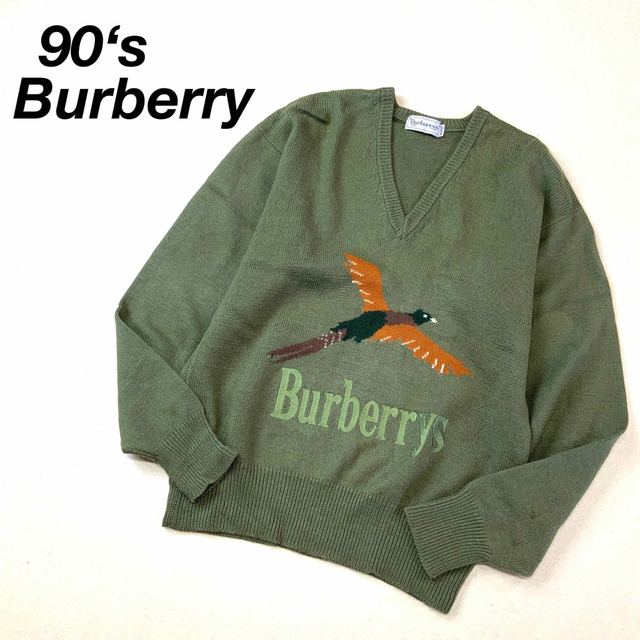 90's Burberry バード柄 ビッグ刺繍 ウールニット 渋カラー うのにもお ...