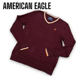 アメリカンイーグル(American Eagle)のアメリカンイーグル　Ｖネックニット　ワンポイントロゴ　ワインレッド　大きいサイズ(ニット/セーター)