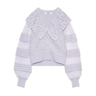 新品タグ付き fur fur ビッグカラークロシェカーディガン ラベンダー