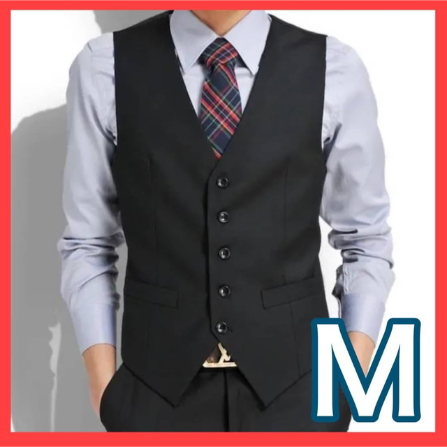 【高品質】成人式 結婚式 スーツ ベスト メンズ フォーマル  M 黒 メンズのスーツ(スーツベスト)の商品写真