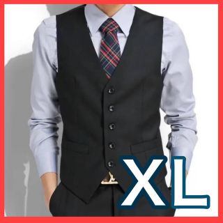 【高品質】成人式 結婚式 スーツ ベスト メンズ フォーマル  XL ブラック (スーツベスト)