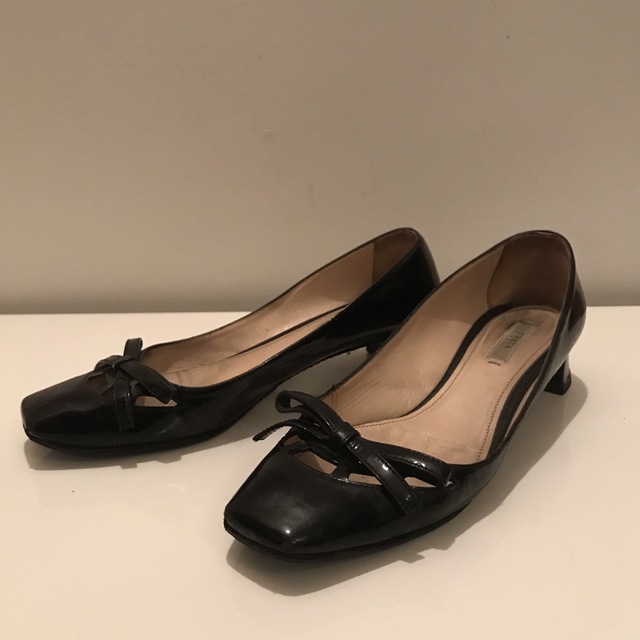 ハイヒール/パンプス PRADA プラダ エナメル チャンキーヒール パンプス