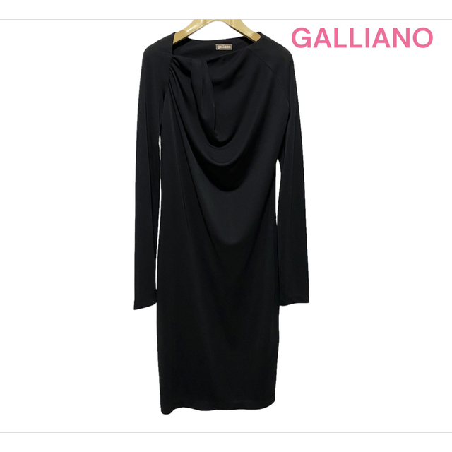 ●【極美品】ガリアーノ GALLIANO/ロングワンピース/ドレープ/ブラック●