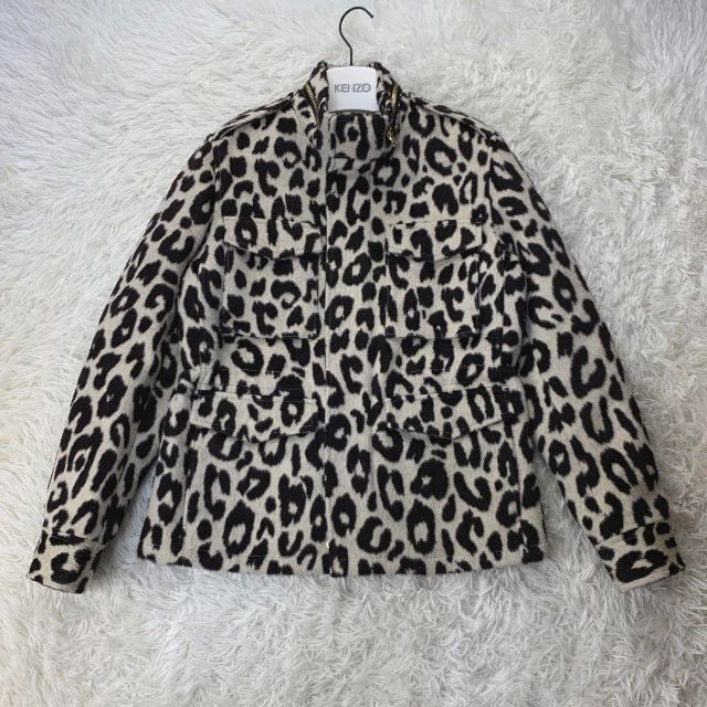 drawer レオパード 豹柄 ジャケット ブルゾン ウール 裏地シルク M-