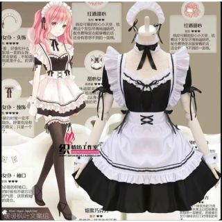 メイド服 ペプラム 可愛い Lolita ボウタイ ロリータ ブラック S(衣装一式)