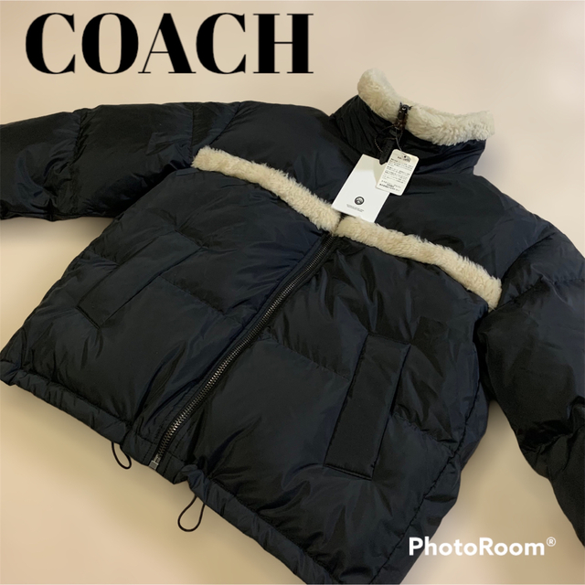 COACH(コーチ)の(新品未使用)COACH ダウン　ボア　ブラック　レザー レディースのジャケット/アウター(ダウンジャケット)の商品写真