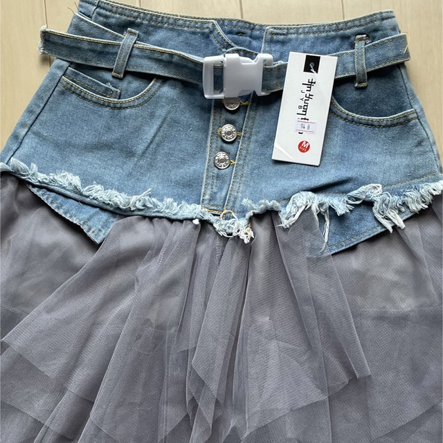 カッコかわいい！　スカート　デニム　オーガンジー　シースルー レディースのスカート(ひざ丈スカート)の商品写真
