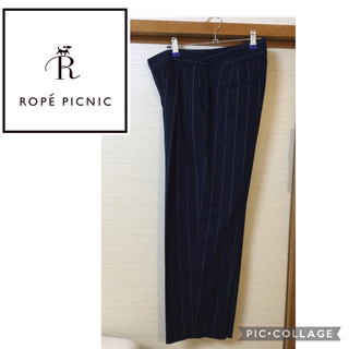 ロペピクニック(Rope' Picnic)のロペピクニック  秋冬向け　ストライプ柄パンツ 紺色　ネイビー　　 40サイズ(カジュアルパンツ)