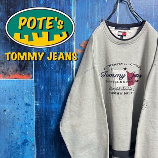 トミージーンズ(TOMMY JEANS)の【トミージーンズ】フラッグロゴ刺繍ロゴラインビッグスウェット 90s(スウェット)