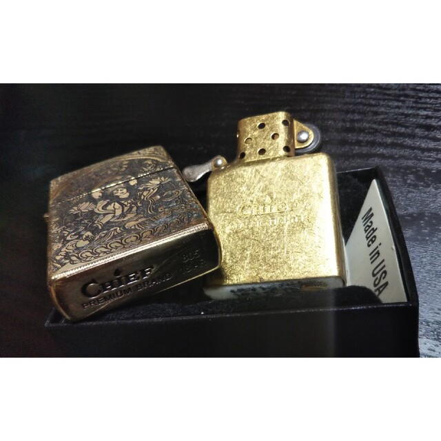 四面総彫り 龍 和彫り オイルライター CHIEF ゴールド zippo 金 通販