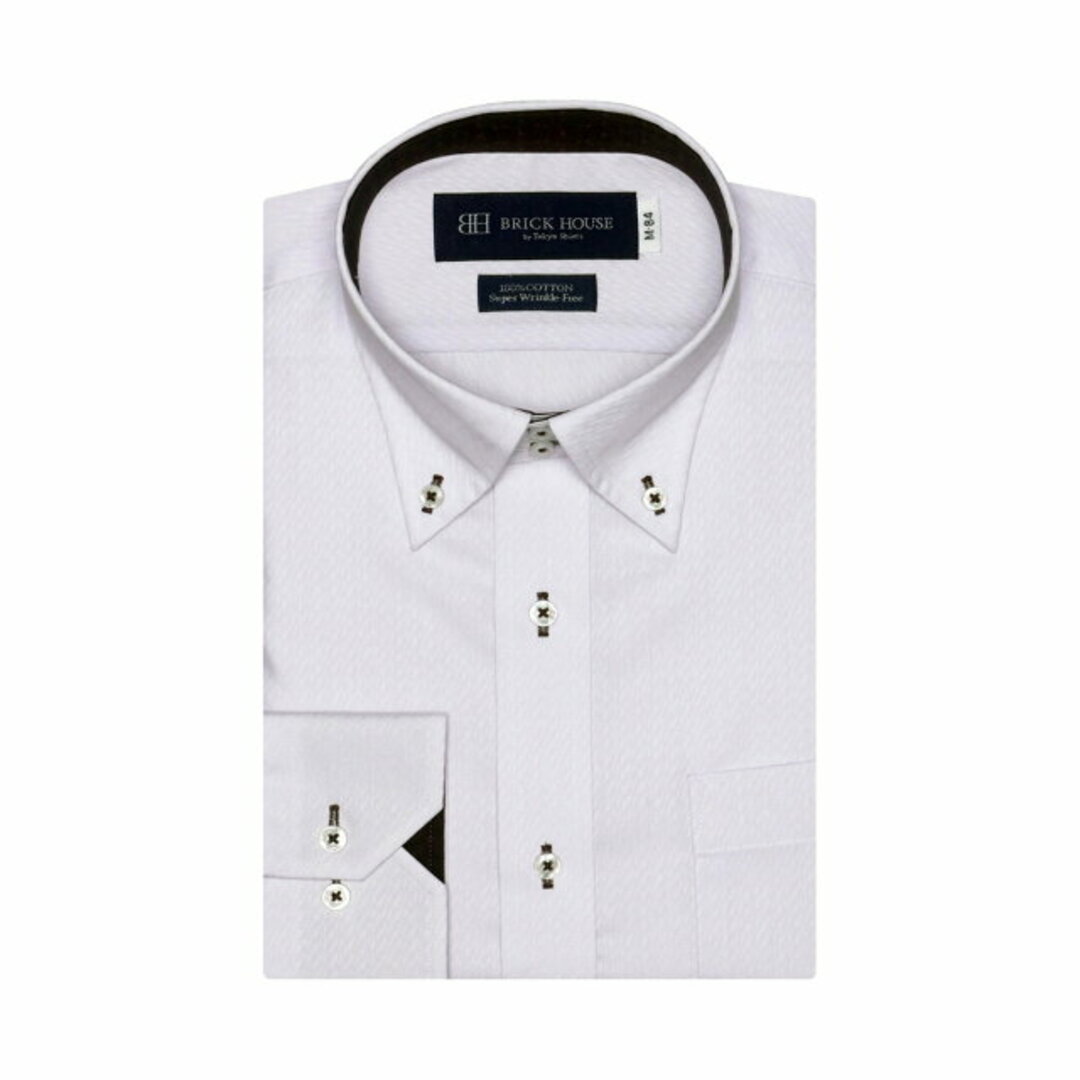 【パープル】(M)【超形態安定】 ボットーニボタンダウン 長袖 形態安定 ワイシャツ 綿100%