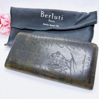 ベルルッティ(Berluti)の美品　ベルルッティ　長財布　カリグラフィー　黒　ブラウン　本革　メンズ(長財布)