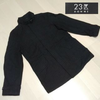 ニジュウサンク(23区)の【23区 HOMME】ハーフコート アウター ストライプ柄 サイズM ブラック(その他)