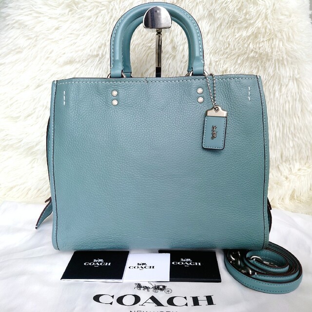 美品】COACH ローグ 2wayトートバッグ ブルー 38124-