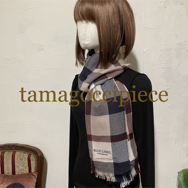 ちっぴ様*ベージュチェック*カシミヤ混*マフラー*ブルー ちっぴ様*ベージュチェック*カシミヤ混*マフラー*ブルー