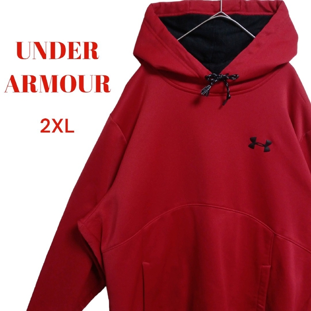 UNDER ARMOUR(アンダーアーマー)の【超オーバーサイズ】即完売品　アンダーアーマーパーカースエットレッド　ロゴ　希少 メンズのトップス(パーカー)の商品写真