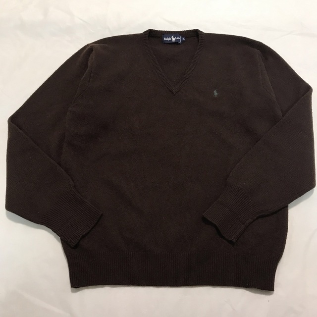 POLO RALPH LAUREN(ポロラルフローレン)の90s POLO Ralph Lauren Vネックセーター  ウール L 茶 レディースのトップス(ニット/セーター)の商品写真