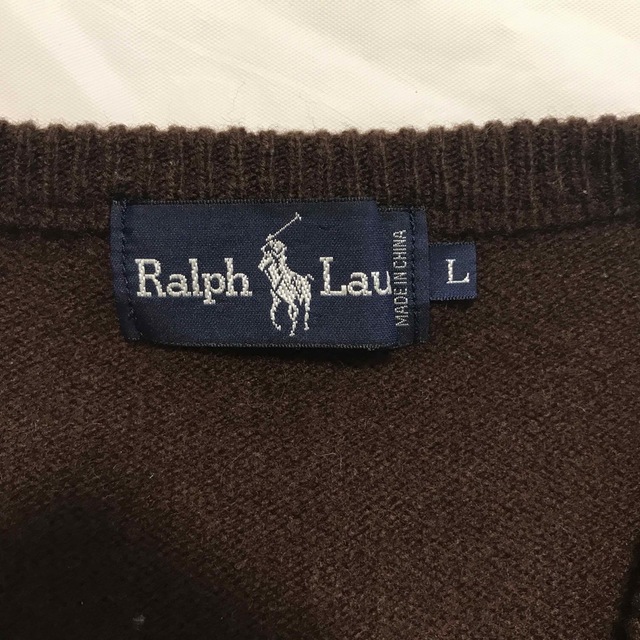 POLO RALPH LAUREN(ポロラルフローレン)の90s POLO Ralph Lauren Vネックセーター  ウール L 茶 レディースのトップス(ニット/セーター)の商品写真