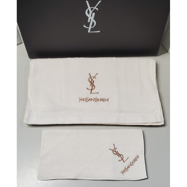 Yves Saint Laurent(イヴサンローラン)のYSL　『新品』　イブサンローラン　フェイスタオル　&　タオルハンカチ　2枚 インテリア/住まい/日用品の日用品/生活雑貨/旅行(タオル/バス用品)の商品写真