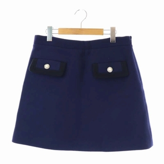 ミュウミュウ(miumiu)のミュウミュウ 台形スカート ミニ ビジュー パール ウール 44 紺(ミニスカート)