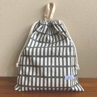 北欧調格子柄グレー　体操着入れ　ハンドメイド　入園入学　(体操着入れ)