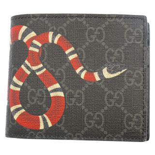 グッチ(Gucci)のGUCCI グッチ GGスプリーム スネークプリント 二つ折り ウォレット ブラック 451266(折り財布)