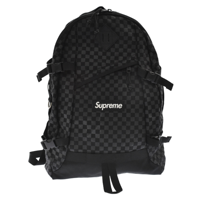 14センチショルダーベルト最長SUPREME シュプリーム 11AW Printed Cheker Backpack プリントチェッカーバックパック コーデュラナイロンチェック総柄バックパック リュック ブラック/グレー