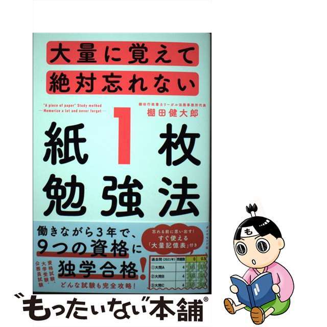 【中古】 大量に覚えて絶対忘れない「紙１枚」勉強法/ダイヤモンド社/棚田健大郎 エンタメ/ホビーのエンタメ その他(その他)の商品写真